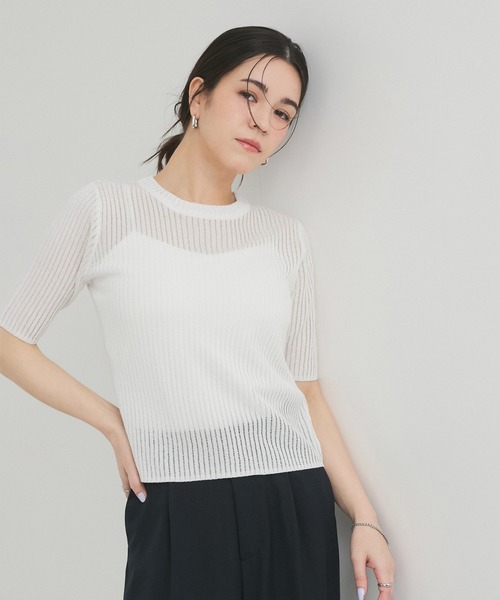 セール】針抜きリブ5分袖プルオーバー（Tシャツ/カットソー）｜LE