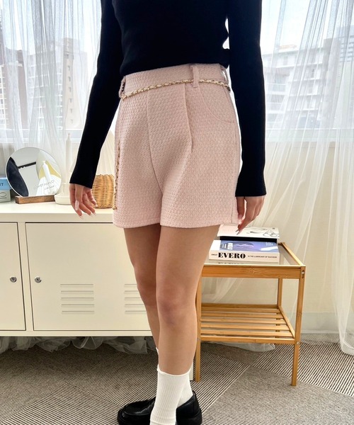mumu（ムム）の「チェーン付きツイードショートパンツ（その他パンツ・レディース・ブラック/ホワイト/ピンク・FREE）」の3枚目の写真