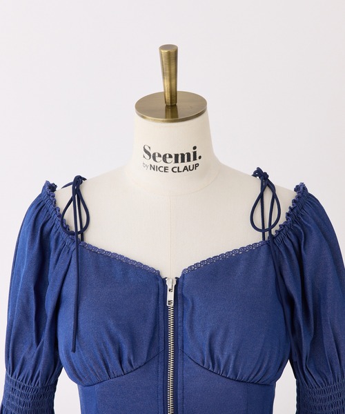 Seemi. byNICECLAUP( シーミーバイナイスクラップ)の「【Seemi. 】シャーリングリボントップス(シャツ/ブラウス・レディース・オフホワイト/ピンク/ブルー系その他/ドット・FREE)」の8枚目の写真