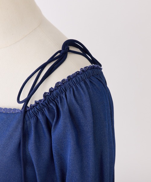 Seemi. byNICECLAUP( シーミーバイナイスクラップ)の「【Seemi. 】シャーリングリボントップス(シャツ/ブラウス・レディース・オフホワイト/ピンク/ブルー系その他/ドット・FREE)」の9枚目の写真