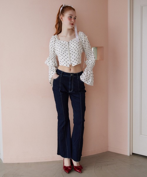 Seemi. byNICECLAUP( シーミーバイナイスクラップ)の「【Seemi. 】シャーリングリボントップス(シャツ/ブラウス・レディース・オフホワイト/ピンク/ブルー系その他/ドット・FREE)」の17枚目の写真