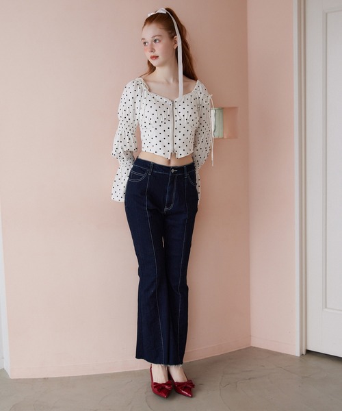 Seemi. byNICECLAUP( シーミーバイナイスクラップ)の「【Seemi. 】シャーリングリボントップス(シャツ/ブラウス・レディース・オフホワイト/ピンク/ブルー系その他/ドット・FREE)」の18枚目の写真