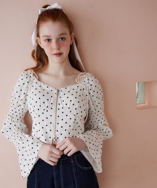 Seemi. byNICECLAUP( シーミーバイナイスクラップ)の「【Seemi. 】シャーリングリボントップス(シャツ/ブラウス・レディース・オフホワイト/ピンク/ブルー系その他/ドット・FREE)」の16枚目の写真