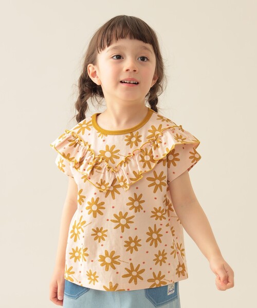 BEAMS mini(ビームスミニ)の「フラワー柄 フリル Tシャツ 2025SS(90~150cm)(Tシャツ/カットソー・キッズ・ピンク/サックスブルー・90/100/110/120/130/140/150)」の4枚目の写真