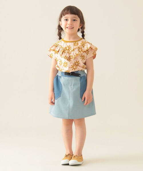BEAMS mini(ビームスミニ)の「フラワー柄 フリル Tシャツ 2025SS(90~150cm)(Tシャツ/カットソー・キッズ・ピンク/サックスブルー・90/100/110/120/130/140/150)」の6枚目の写真