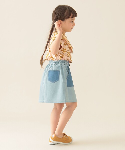 BEAMS mini(ビームスミニ)の「フラワー柄 フリル Tシャツ 2025SS(90~150cm)(Tシャツ/カットソー・キッズ・ピンク/サックスブルー・90/100/110/120/130/140/150)」の7枚目の写真