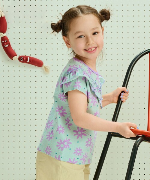 BEAMS mini(ビームスミニ)の「フラワー柄 フリル Tシャツ 2025SS(90~150cm)(Tシャツ/カットソー・キッズ・ピンク/サックスブルー・90/100/110/120/130/140/150)」の12枚目の写真
