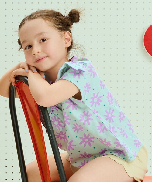 BEAMS mini(ビームスミニ)の「フラワー柄 フリル Tシャツ 2025SS(90~150cm)(Tシャツ/カットソー・キッズ・ピンク/サックスブルー・90/100/110/120/130/140/150)」の14枚目の写真