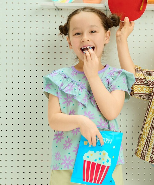 BEAMS mini(ビームスミニ)の「フラワー柄 フリル Tシャツ 2025SS(90~150cm)(Tシャツ/カットソー・キッズ・ピンク/サックスブルー・90/100/110/120/130/140/150)」の2枚目の写真