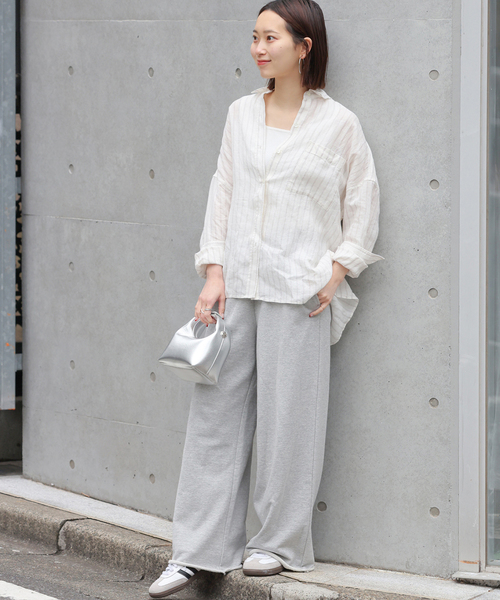 JOURNAL STANDARD relume（ジャーナルスタンダード　レリューム）の「手洗い可 / No.66ストライプフレンチリネンシャツ（シャツ/ブラウス・レディース・グレー/カーキ/ネイビー/イエロー・FREE）」の6枚目の写真