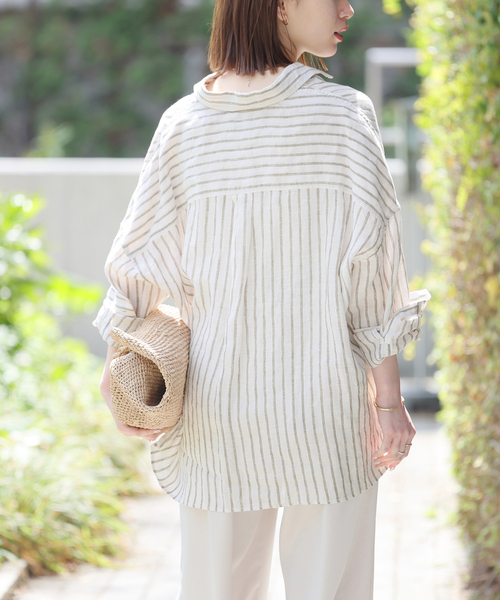 JOURNAL STANDARD relume（ジャーナルスタンダード　レリューム）の「手洗い可 / No.66ストライプフレンチリネンシャツ（シャツ/ブラウス・レディース・グレー/カーキ/ネイビー/イエロー・FREE）」の17枚目の写真