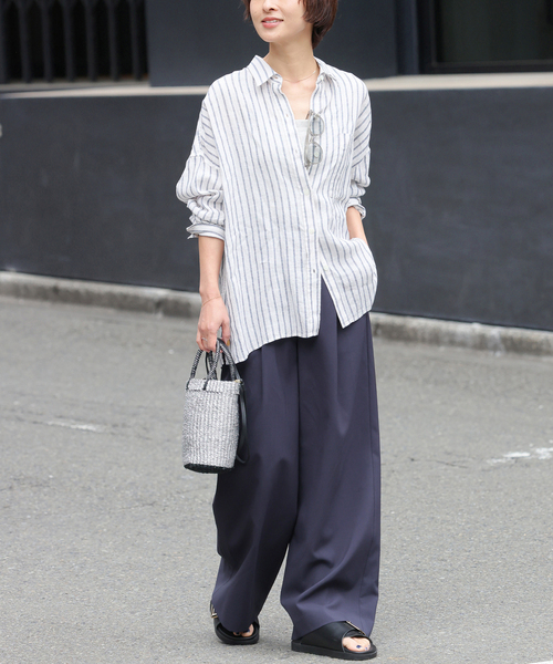 セール】手洗い可 / No.66ストライプフレンチリネンシャツ（シャツ