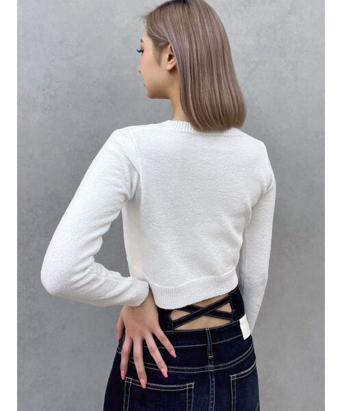 GYDA（ジェイダ）の「Posher GYDAパイルニットカーディガン（カーディガン/ボレロ・レディース・オフホワイト/ブラック・FREE）」の5枚目の写真