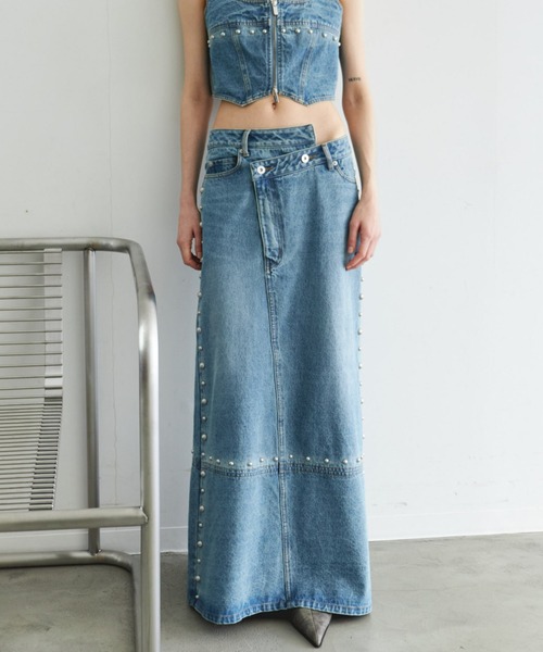 MAISON SPECIAL（メゾンスペシャル）の「Studs Denim Skirt/スタッズデニムスカート■セットアップ対応■（デニムスカート・レディース・ブルー/ブラック・38/36）」の7枚目の写真