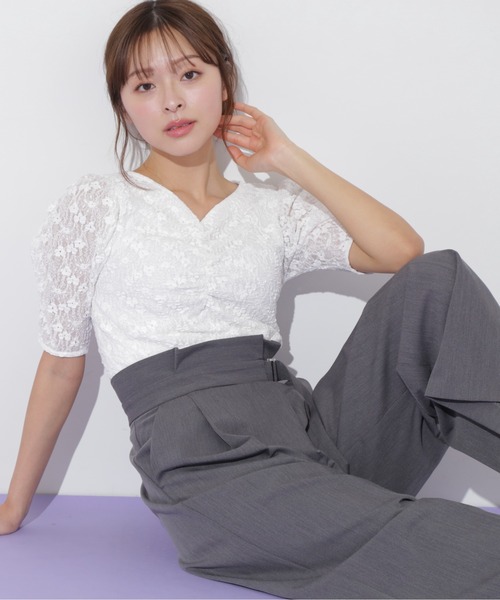 JILL by JILL STUART(ジルバイジルスチュアート)の「◇ギャザースリーブレースTシャツ(Tシャツ/カットソー・レディース・ホワイト/ブラック・FREE)」の19枚目の写真