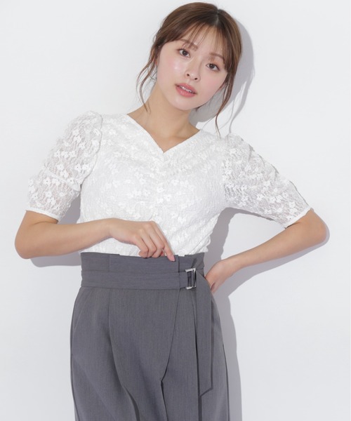 JILL by JILL STUART(ジルバイジルスチュアート)の「◇ギャザースリーブレースTシャツ(Tシャツ/カットソー・レディース・ホワイト/ブラック・FREE)」の18枚目の写真