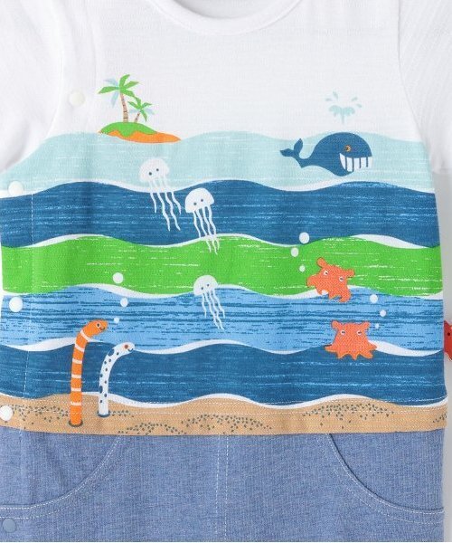 kladskap（クレードスコープ）の「海の中プリント半袖カバーオール（ロンパース・キッズ・オフホワイト・70cm/80ｃｍ）」の5枚目の写真