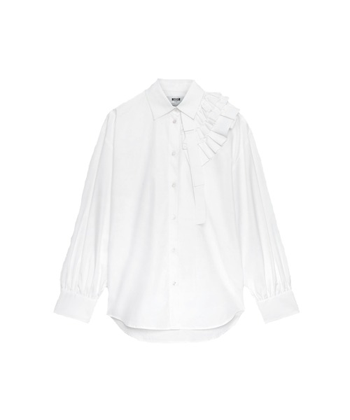 MSGM(エムエスジーエム)の「アシンメトリー ティアードフリル ポプリンシャツ(シャツ/ブラウス・レディース・ホワイト・38)」の1枚目の写真