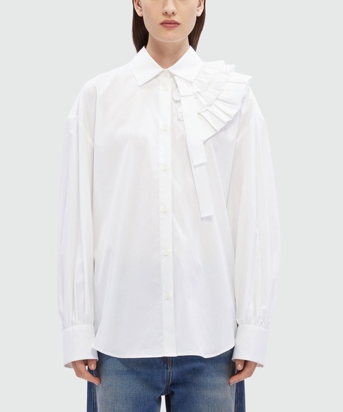MSGM(エムエスジーエム)の「アシンメトリー ティアードフリル ポプリンシャツ(シャツ/ブラウス・レディース・ホワイト・38)」の2枚目の写真