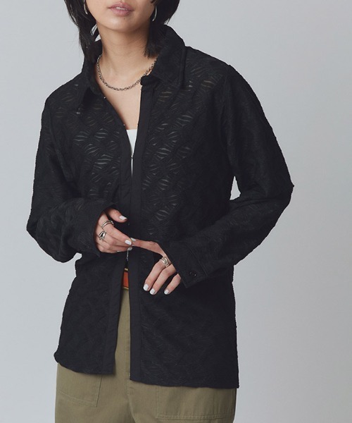 RASW（ラス）の「[RASW]カットレースジャカードシャツ（シャツ/ブラウス・レディース・ブラック/オフホワイト・M）」の2枚目の写真