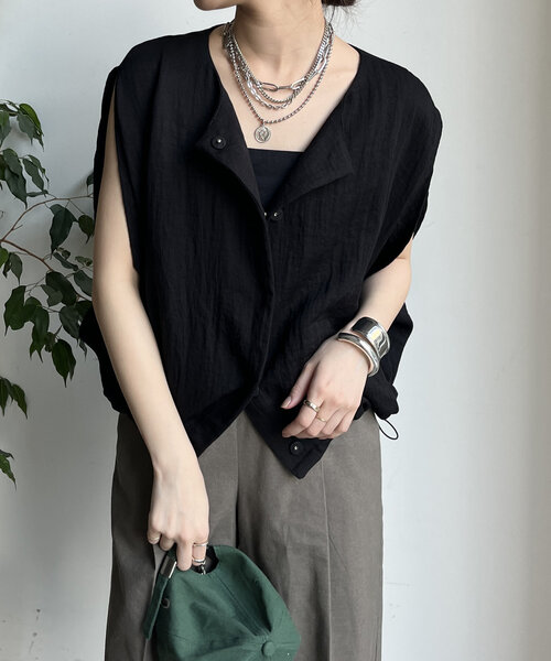 DouDou（ドゥドゥ）の「【WEB限定】リネンライクジレ（ベスト・レディース・オフホワイト/ベージュ/ブラック・FREE）」の3枚目の写真