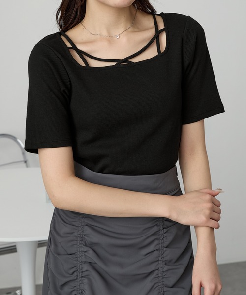 Cieluna】クロスネックリブカットソー（Tシャツ/カットソー）｜Cieluna