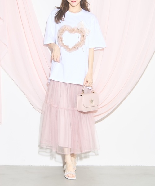tocco closet(トッコ クローゼット)の「【ZOZO限定】ハートチュール×リボンTシャツ(Tシャツ/カットソー・レディース・ホワイト/ブラック・M)」の3枚目の写真