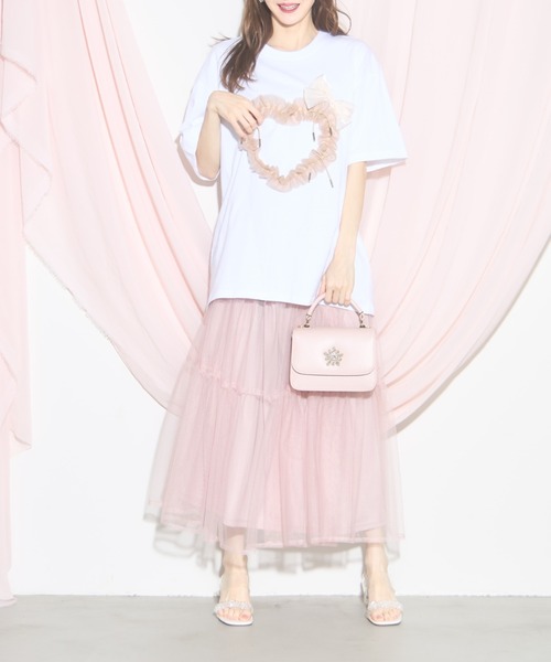tocco closet(トッコ クローゼット)の「【ZOZO限定】ハートチュール×リボンTシャツ(Tシャツ/カットソー・レディース・ホワイト/ブラック・M)」の4枚目の写真