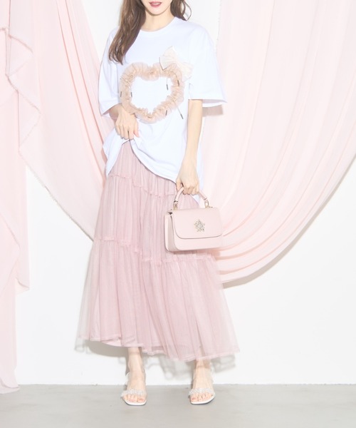 tocco closet(トッコ クローゼット)の「【ZOZO限定】ハートチュール×リボンTシャツ(Tシャツ/カットソー・レディース・ホワイト/ブラック・M)」の5枚目の写真