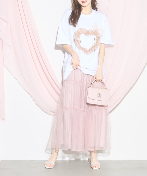 tocco closet(トッコ クローゼット)の「【ZOZO限定】ハートチュール×リボンTシャツ(Tシャツ/カットソー・レディース・ホワイト/ブラック・M)」の6枚目の写真