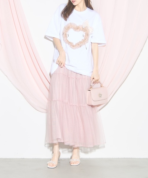 tocco closet(トッコ クローゼット)の「【ZOZO限定】ハートチュール×リボンTシャツ(Tシャツ/カットソー・レディース・ホワイト/ブラック・M)」の7枚目の写真