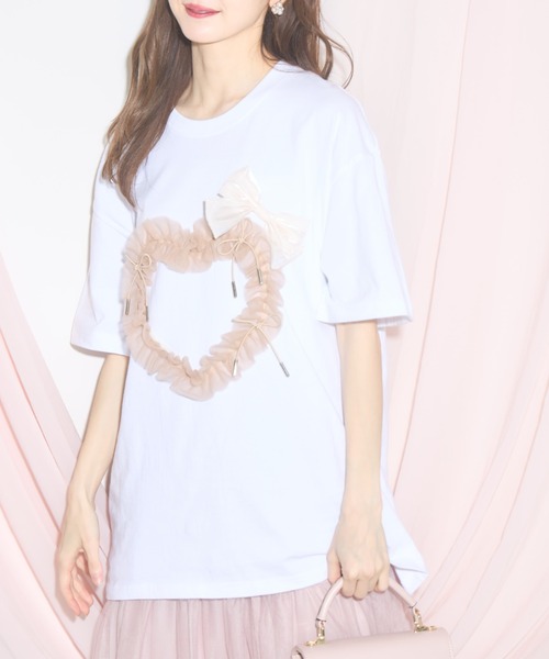 tocco closet(トッコ クローゼット)の「【ZOZO限定】ハートチュール×リボンTシャツ(Tシャツ/カットソー・レディース・ホワイト/ブラック・M)」の8枚目の写真