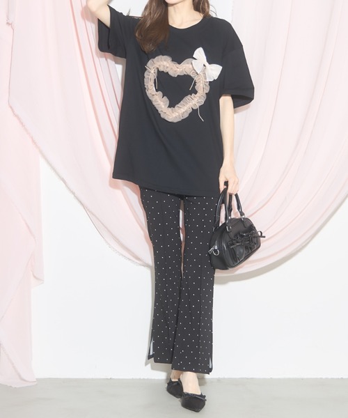 tocco closet(トッコ クローゼット)の「【ZOZO限定】ハートチュール×リボンTシャツ(Tシャツ/カットソー・レディース・ホワイト/ブラック・M)」の13枚目の写真