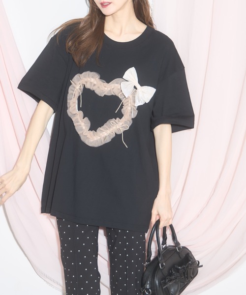tocco closet(トッコ クローゼット)の「【ZOZO限定】ハートチュール×リボンTシャツ(Tシャツ/カットソー・レディース・ホワイト/ブラック・M)」の15枚目の写真
