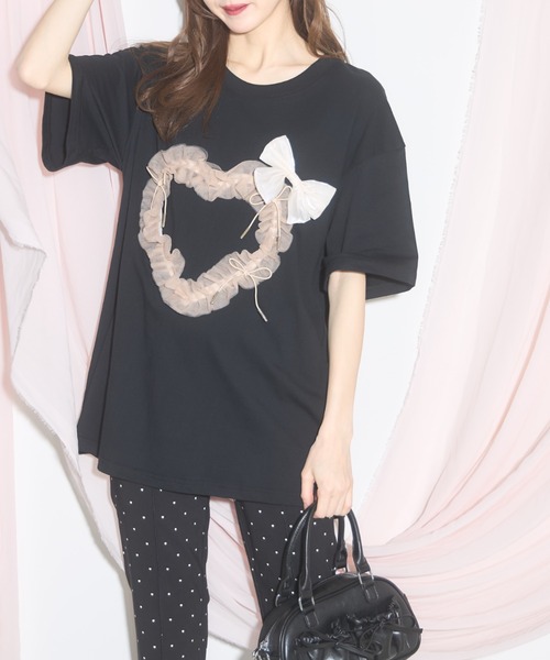 tocco closet(トッコ クローゼット)の「【ZOZO限定】ハートチュール×リボンTシャツ(Tシャツ/カットソー・レディース・ホワイト/ブラック・M)」の16枚目の写真