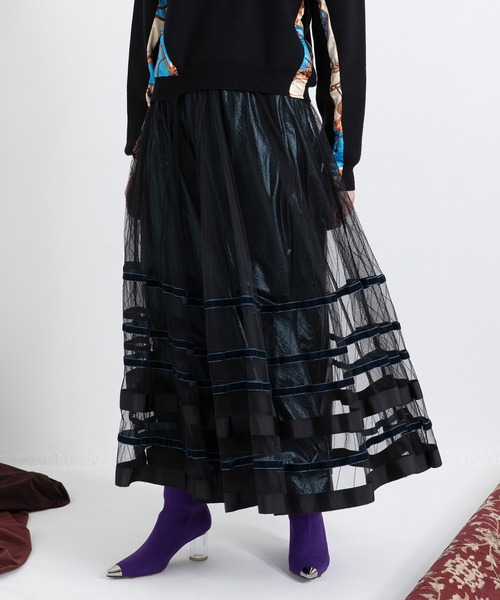 AULA AILA（アウラアイラ）の「ボーダーチュールスカート（スカート・レディース・ブラック/グレー/ネイビー・0）」の16枚目の写真