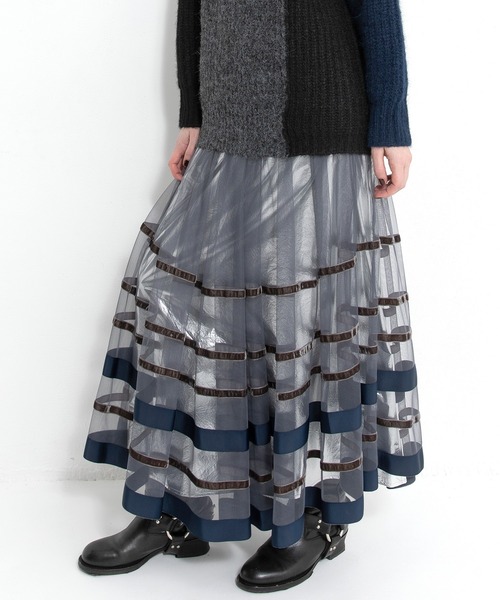 AULA AILA（アウラアイラ）の「ボーダーチュールスカート（スカート・レディース・ブラック/グレー/ネイビー・0）」の21枚目の写真