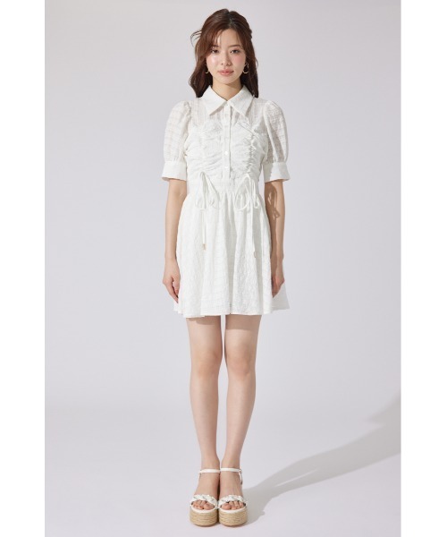 rienda（リエンダ）の「フロントシャーリングリボンミニハーフシャツフレアワンピース 半袖 夏服（シャツワンピース・レディース・ライトブラック/ホワイト/ブルー・MEDIUM/SMALL）」の21枚目の写真