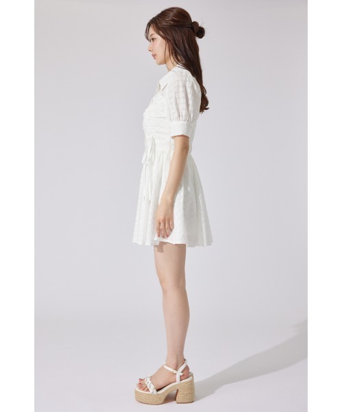 rienda（リエンダ）の「フロントシャーリングリボンミニハーフシャツフレアワンピース 半袖 夏服（シャツワンピース・レディース・ライトブラック/ホワイト/ブルー・MEDIUM/SMALL）」の20枚目の写真