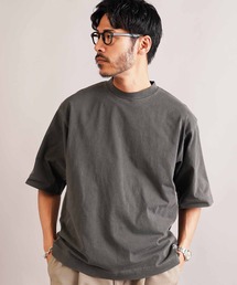 フェードピグメント加工 ワンポイント刺繍 5分袖Tシャツ