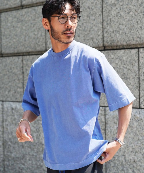 jiggys shop(ジギーズショップ)の「フェードピグメント加工 ワンポイント刺繍 5分袖Tシャツ(Tシャツ/カットソー・メンズ・ブラック系その他/グレー系その他/ブルー系その他/イエロー系その他・MEDIUM/LARGE/X-LARGE)」の1枚目の写真