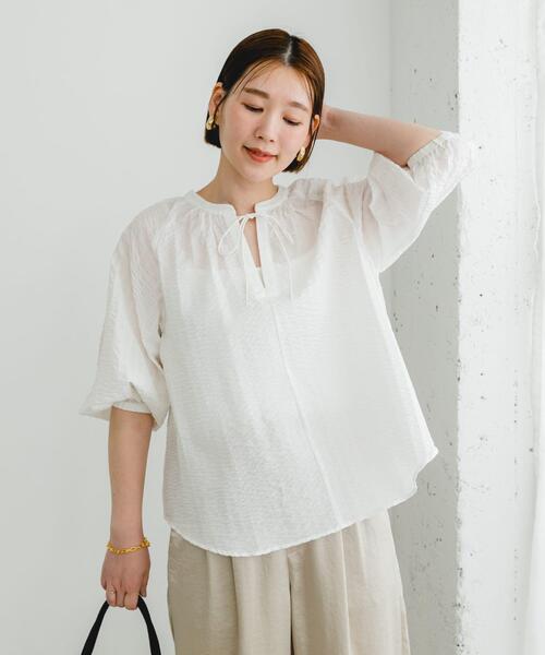 F by ROSSO（エフバイロッソ）の「F by ROSSO　サッカーボリュームスリーブブラウス（シャツ/ブラウス・レディース・ホワイト/ブラック/オレンジ・FREE）」の4枚目の写真