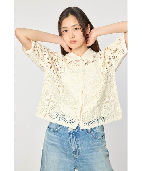 RODEO CROWNS WIDE BOWL(ロデオクラウンズワイドボウル)の「クロシェカーディガン(カーディガン/ボレロ・レディース・ブラック/オフホワイト/オレンジ・FREE)」の15枚目の写真