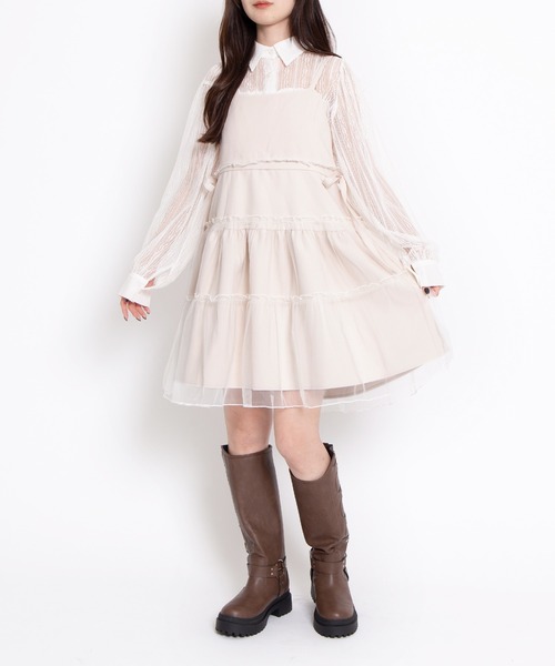 PUNYUS(プニュズ)の「チュールレイヤードキャミワンピース(ワンピース・レディース・アイボリー/ブラック/サックスブルー・1/2/3/4)」の19枚目の写真