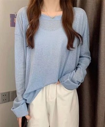 シアートップス重ね着クルーネックTシャツ