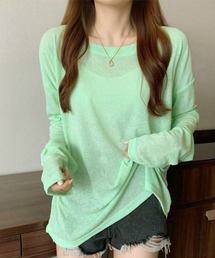 シアートップス重ね着クルーネックTシャツ
