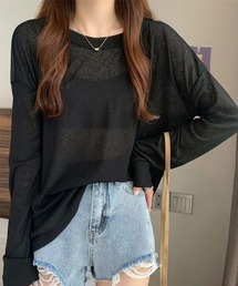 シアートップス重ね着クルーネックTシャツ