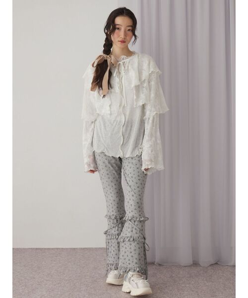 merry jenny（メリージェニー）の「floralフリルリブフレアパンツ（スウェットパンツ・レディース・アイボリー/グレー・FREE）」の15枚目の写真