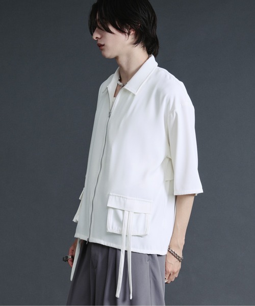 Ellno Loset(エルノロゼット)の「ダブルジップカーゴポケットコードシャツ【セットアップ対応】(シャツ/ブラウス・メンズ・ブルーグレー/ブラック/オフホワイト・SMALL/MEDIUM/LARGE)」の4枚目の写真