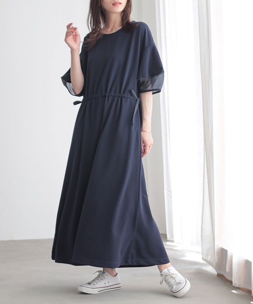 n'OrLABEL(ノアールレーベル)の「『ランタンスリーブカットジョーゼットワンピース』(ワンピース・レディース・ブラック/テラコッタ/ネイビー・2/1)」の3枚目の写真